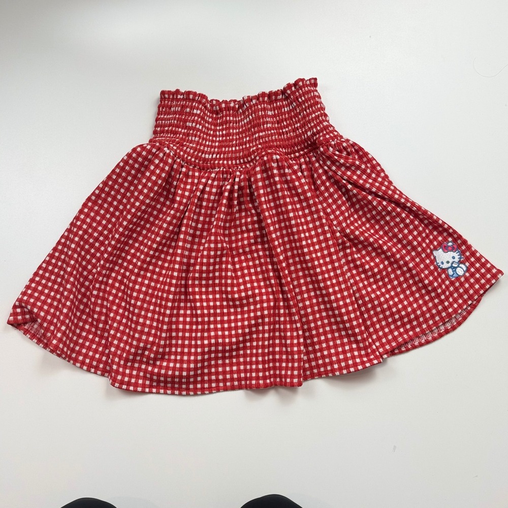 Hello Kitty Red Gingham Smocked Skort Kids XL Red White Checkered Sanrio Skirt